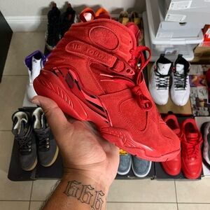 Air Jordan 8 Retro Valentine's Day All Red Suede Sneakers